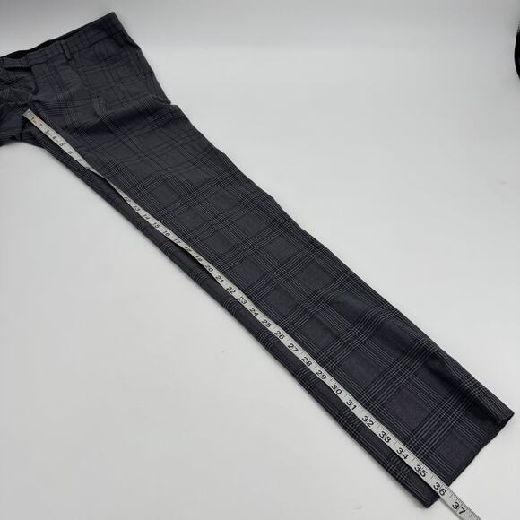 Soul Of London Mens 33R Plaid Gray Slim Fit Flat Front High Rise Trouser Pants - Picture 12 of 12